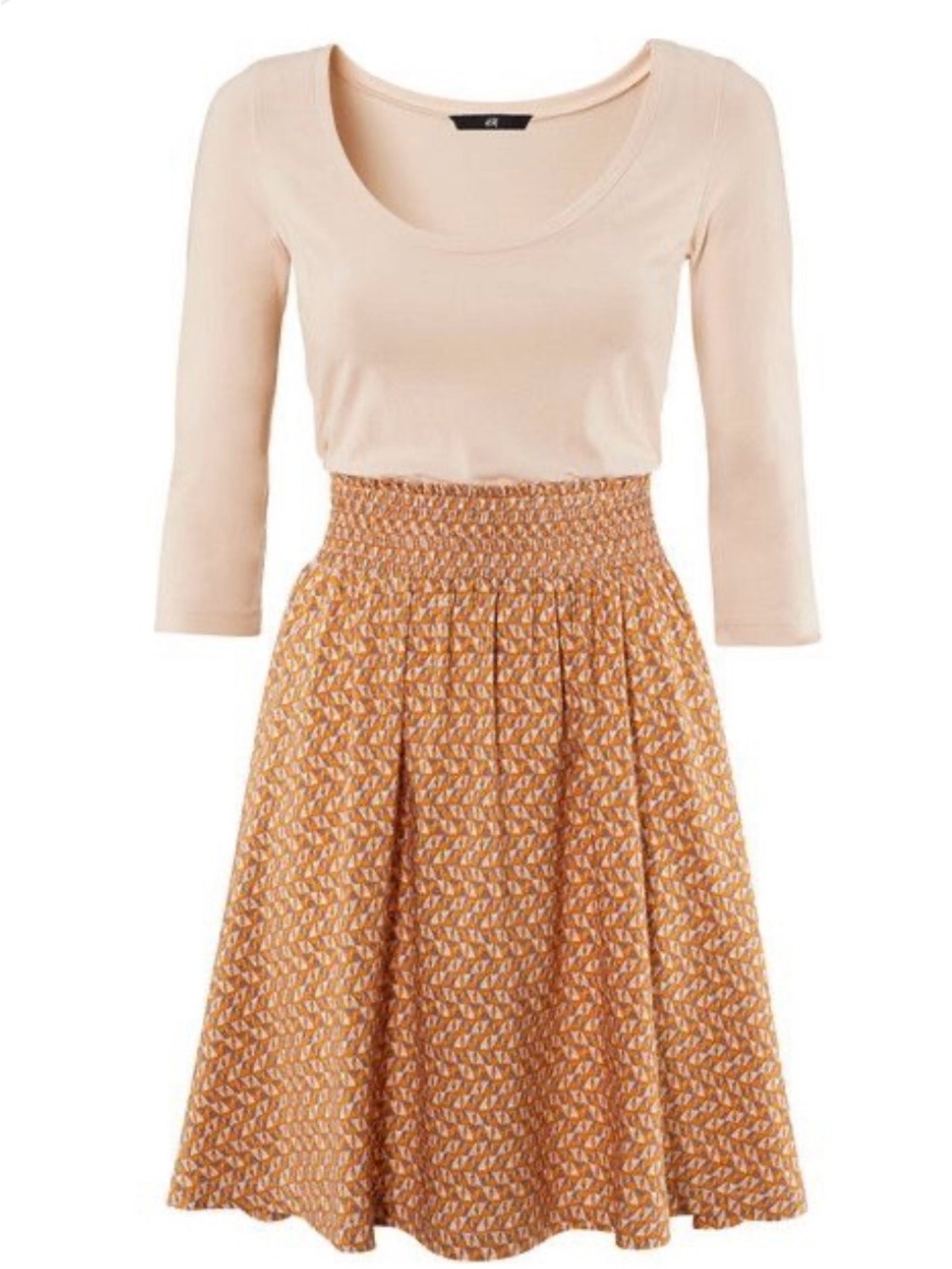 H&M Beige Geometric Print Dress